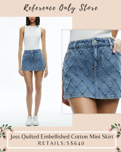 AO Joss Quilted embellished cotton denim skirt