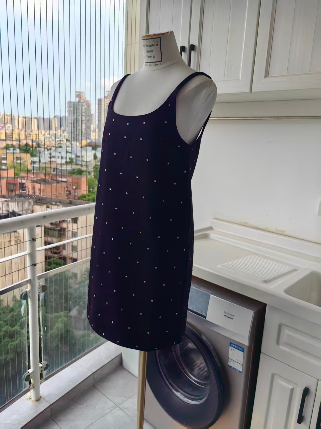 AM Black crystal embellishment cotton mini dress