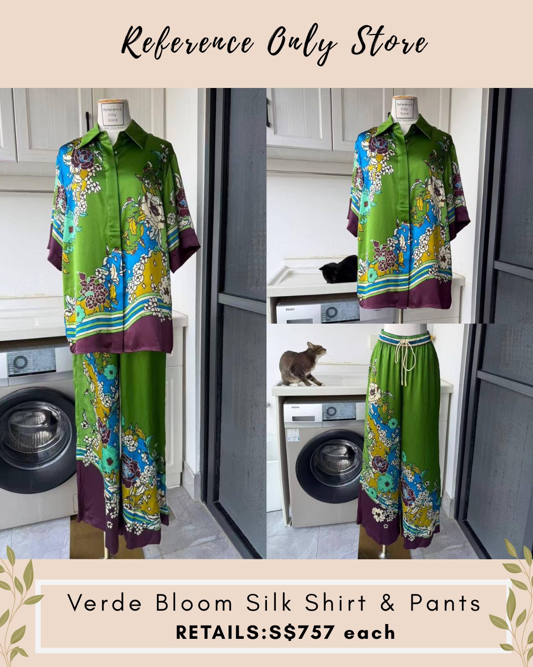 AM Verde bloom silk shirt and pants