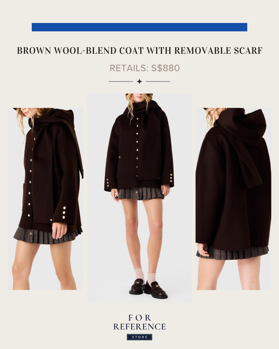 Brown wool blend Coat with removable scarf