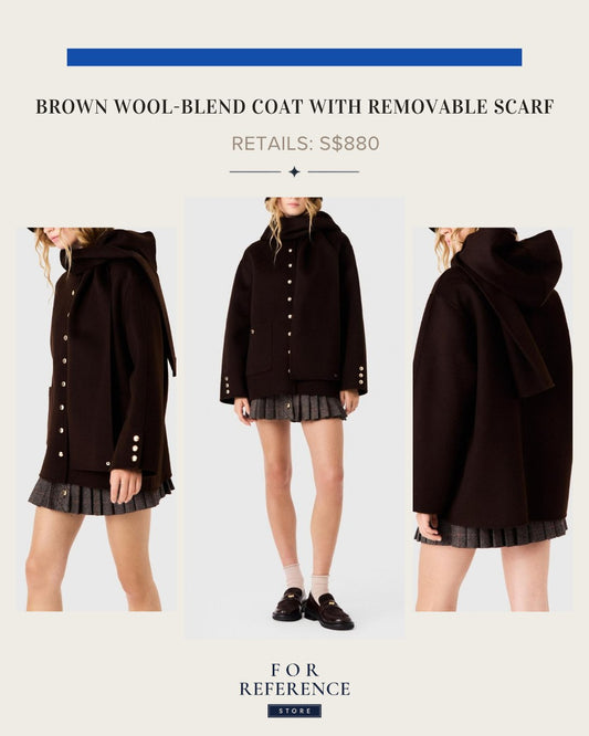 Brown wool blend Coat with removable scarf