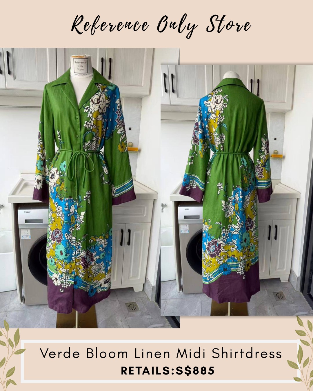 AM Verde bloom linen midi shirt dress