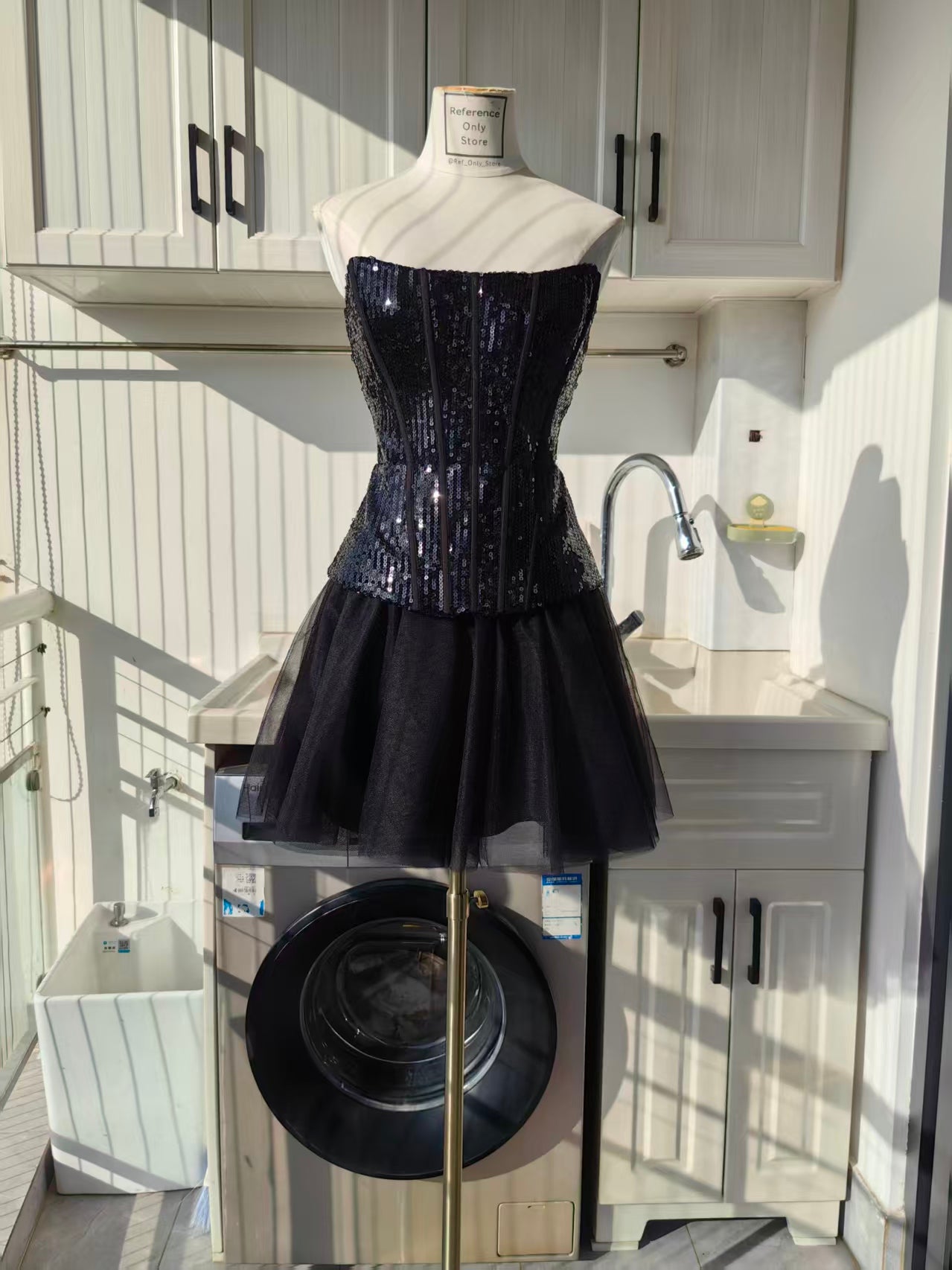 BC White/ black sequin lace peplum tulle mini dress