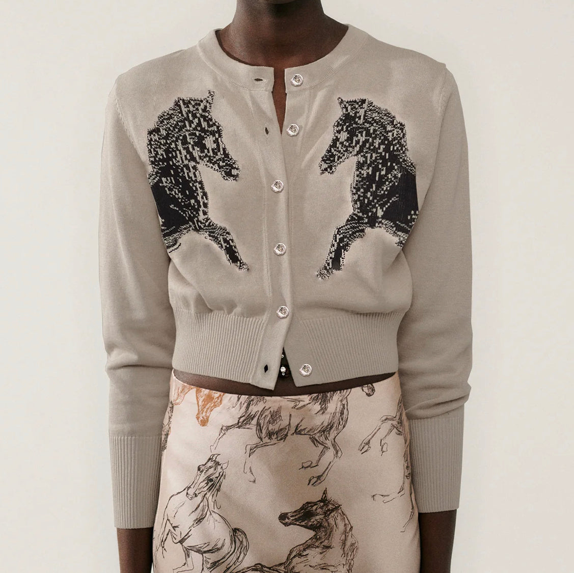 Sl Cropped Silk cotton blend Cardigan in Horses