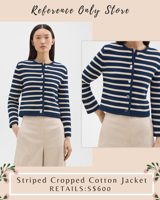 TH Striped Cropped Cotton Cardigan