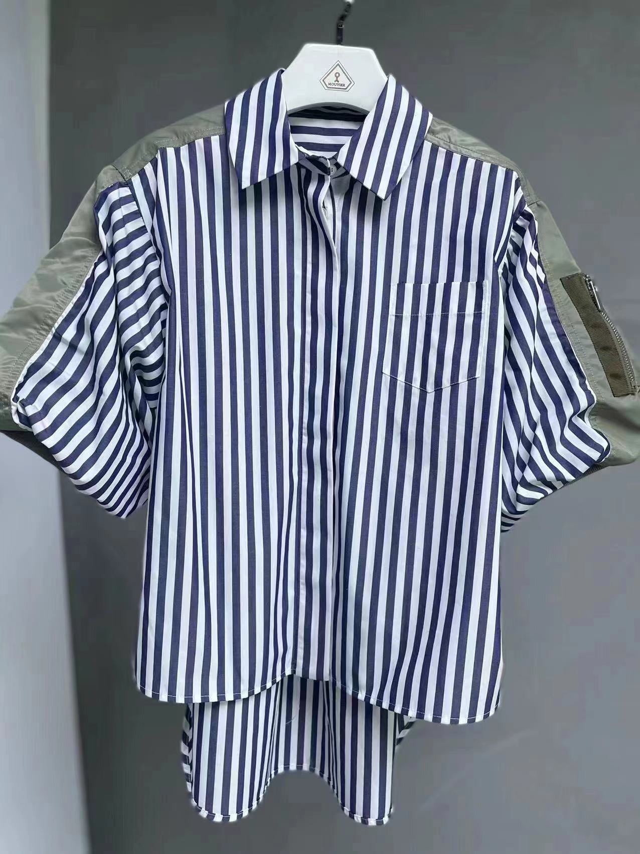 SC Striped Cotton Blend Puff sleeve shirt