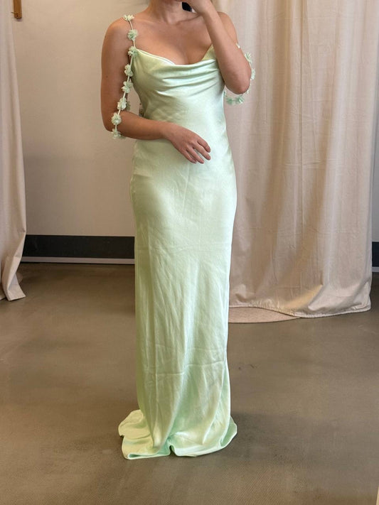 SP Floral applique satin maxi dress