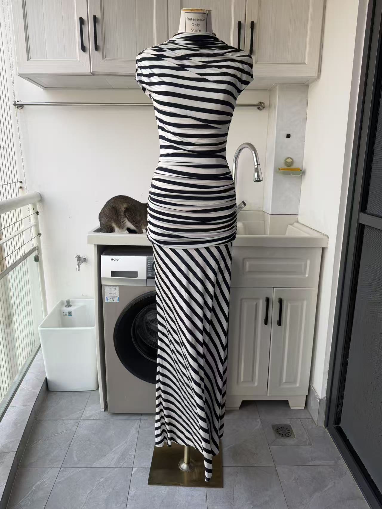 SP Navy stripe viscose blend maxi dress