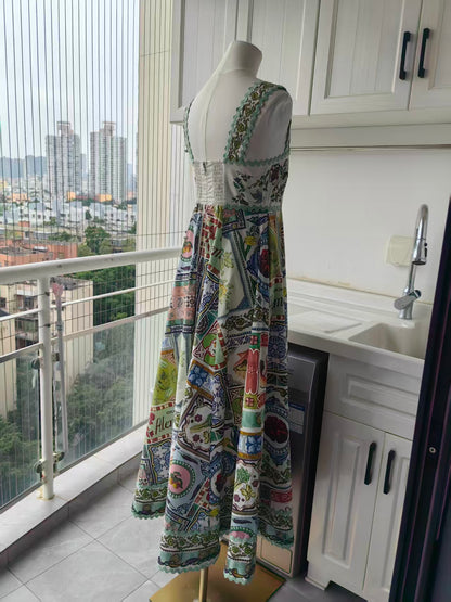 AM multi colour printed cotton midi dress