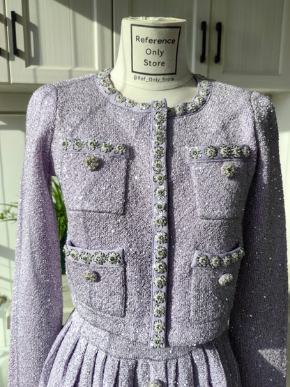 Sp Lilac Sequin Knit Cardigan & Pleated Mini Skirt