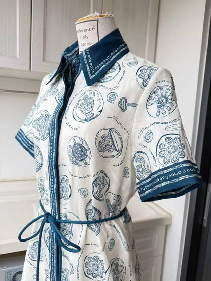 AM Ivory printed linen midi dress