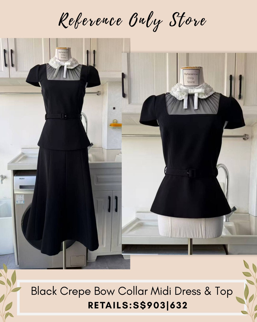 SP Black crepe bow collar midi dress and top