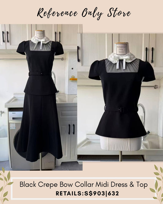 SP Black crepe bow collar midi dress and top