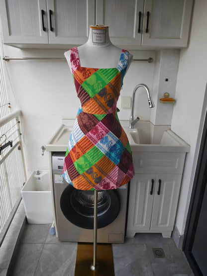 AM Tie back patchwork linen mini dress
