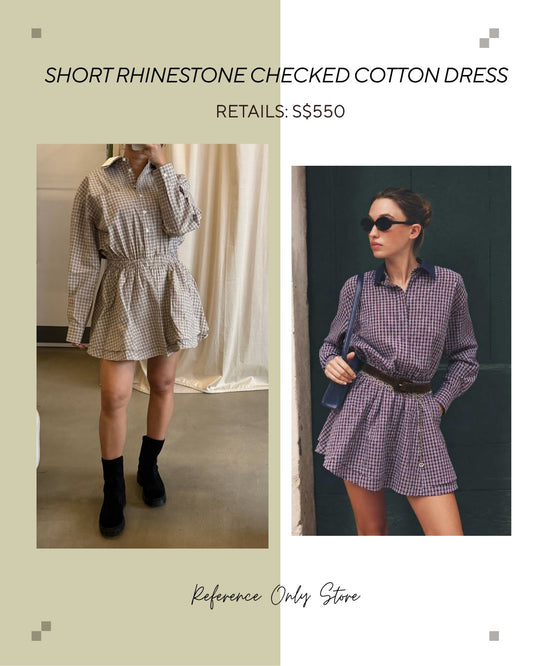 MJ Short rhinestone checked cotton mini dress
