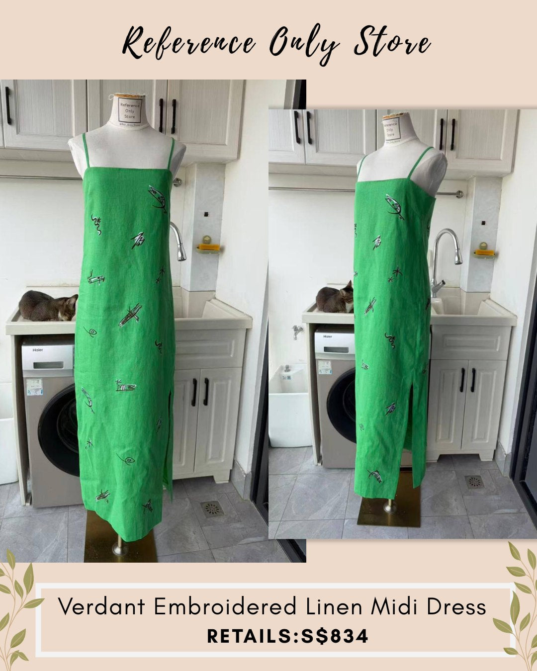 AM Verdant embroidered linen midi dress