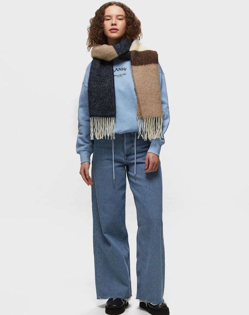 🎁 GN Fringed Striped Wool blend scarf