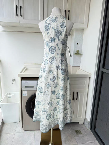AM Blue Ivory lace up midi dress