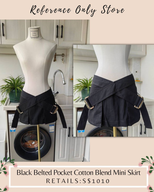 DL Black Belted Pocket Cotton Blend Mini Skirt