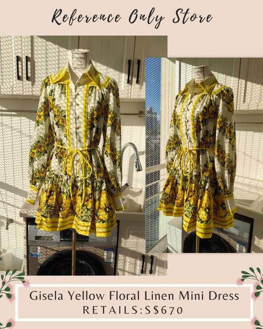 AM Gisela Yellow floral linen mini yellow dress