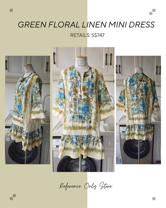 AM Green Floral linen mini dress