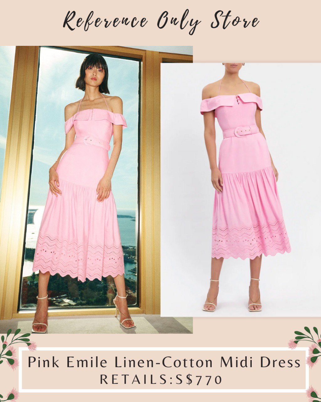 RV Pink Emile Linen cotton midi dress