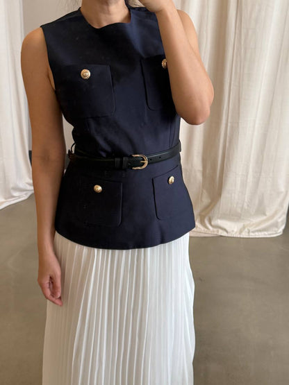 SP Navy Boucle Mini | taffeta midi dress