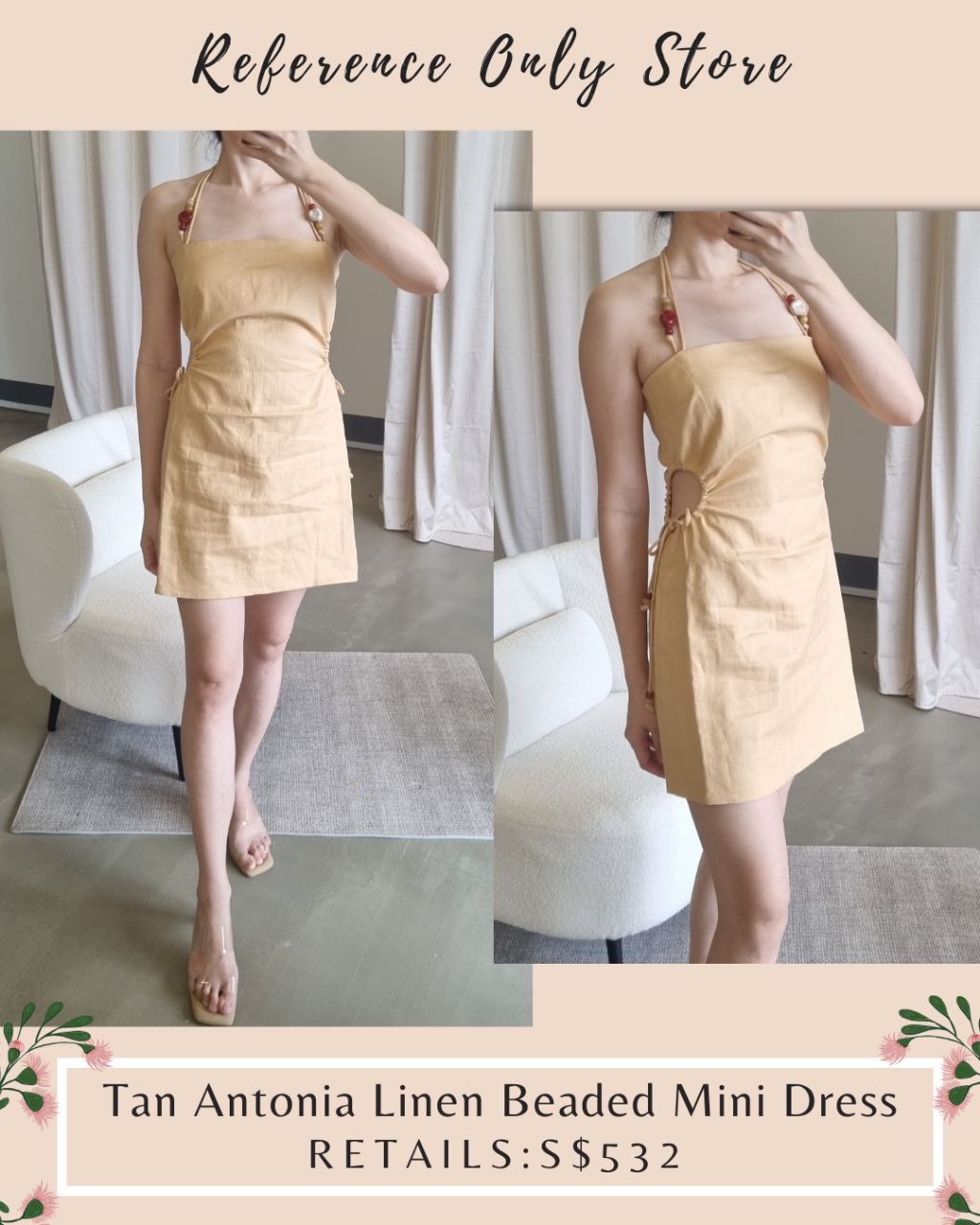 STL Tan Antonia Linen Beaded Mini Dress