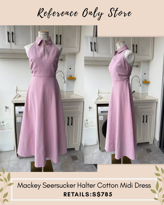 VB Mackey seersucker halter midi pink dress