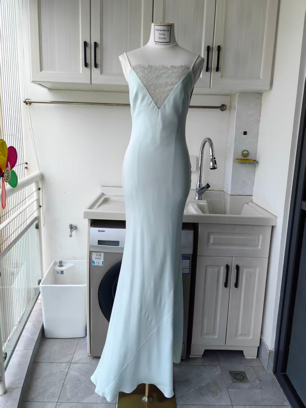 RM lace trimmed silk gown in 2 colors