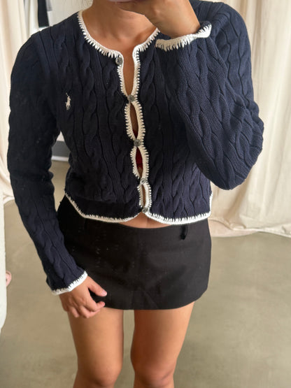 RL Cable knit cropped cotton cardigan