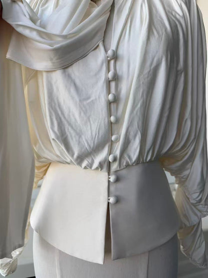 SP Cream tie neck jersey viscose blend top