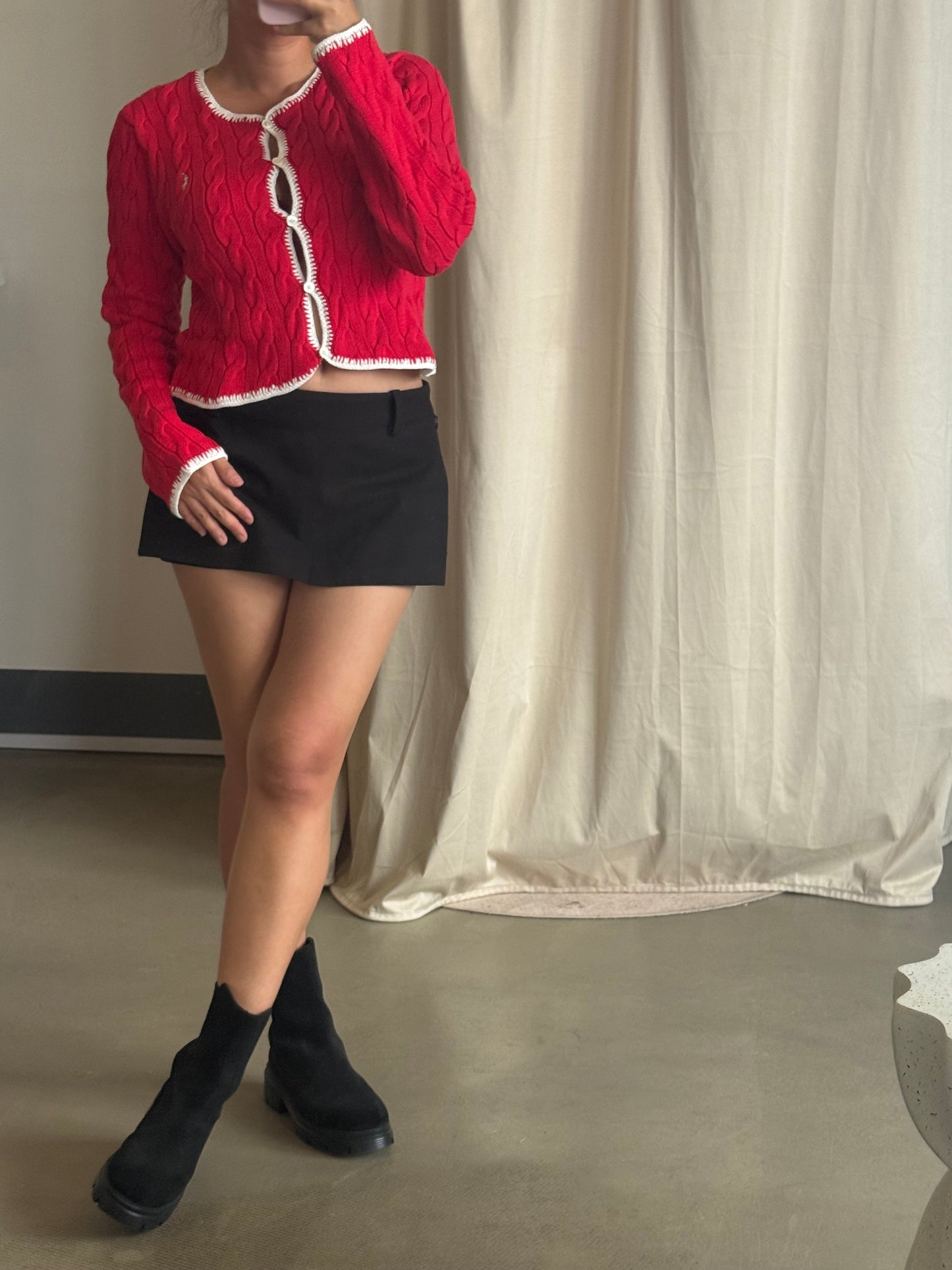 RL Cable knit cropped cotton cardigan