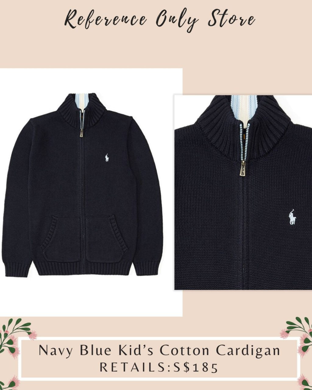 RL Kids (petite adults too!) Navy blue cotton cardigan