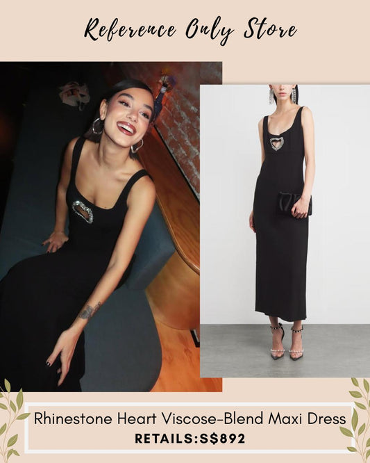 SD rhinestone heart viscose blend midi dress