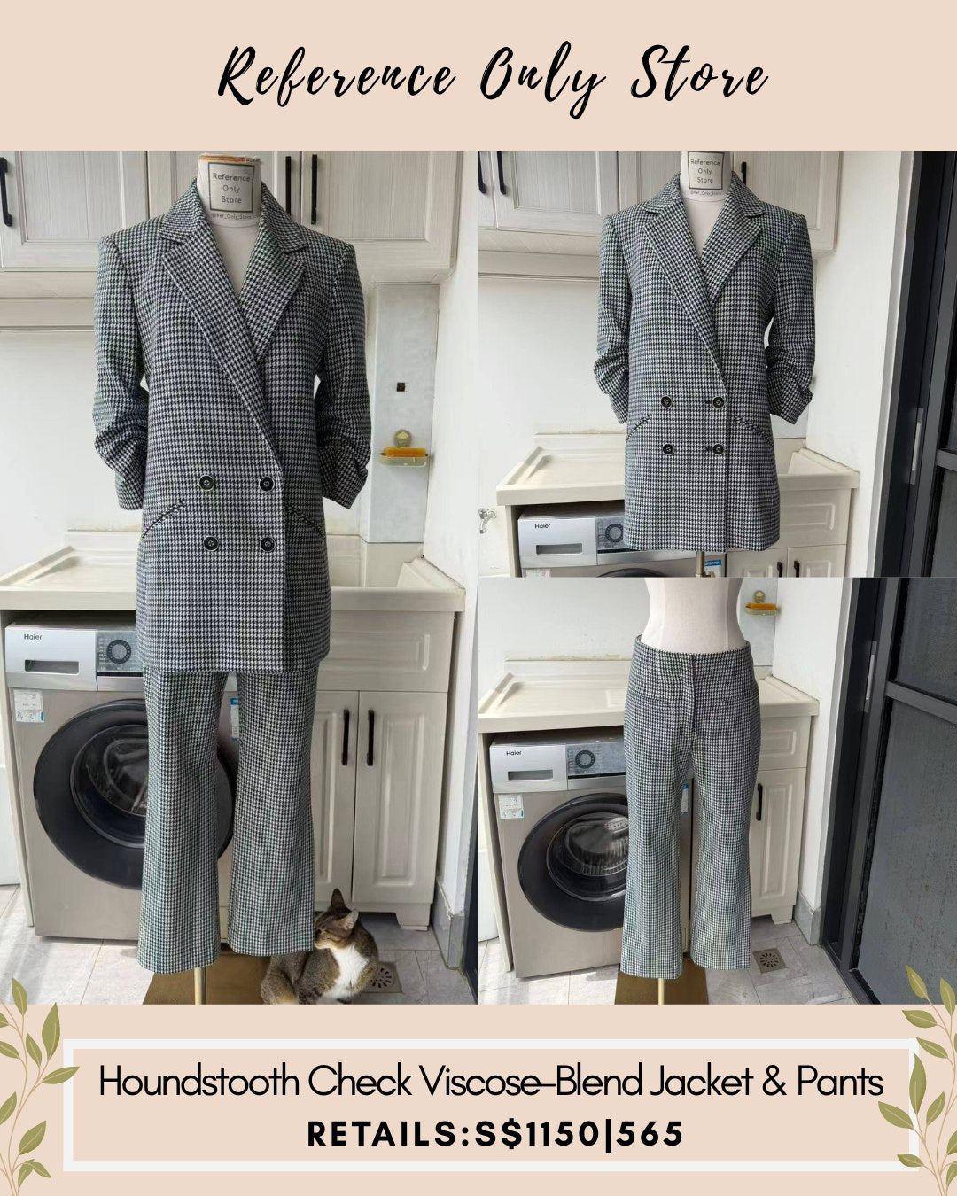 VB Houndstooth check viscose blend jacket and pants