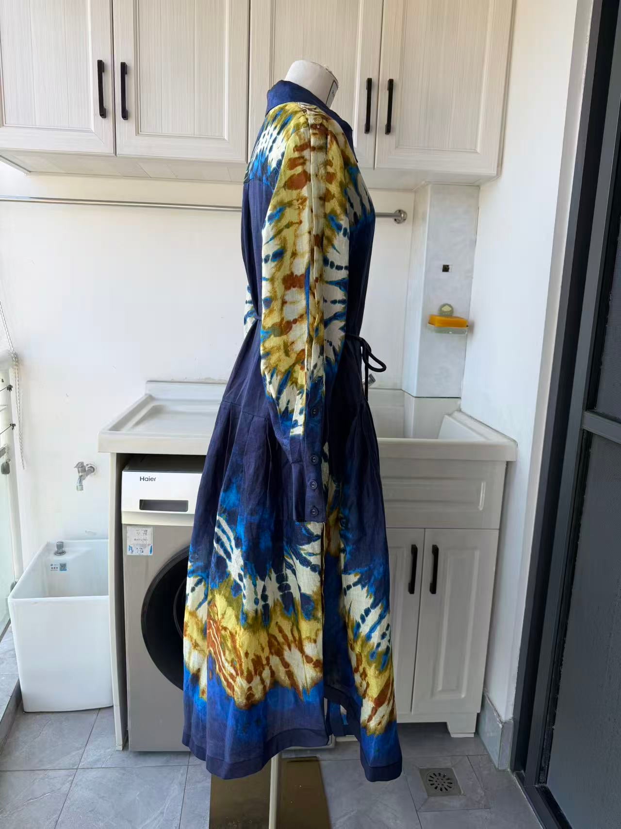 AM Relaxed tie belt ramie midi dress