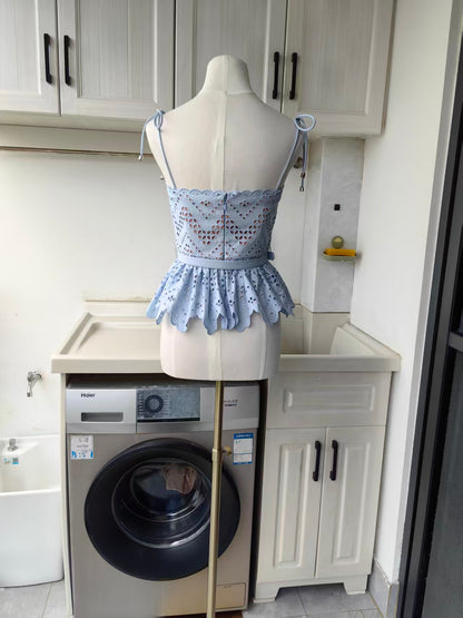 SP Blue cotton Broderie top & midi skirt