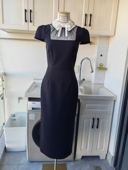 SP Black crepe bow collar mini and midi skirt