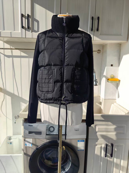 MC square quilted padded wool zip up cardigan