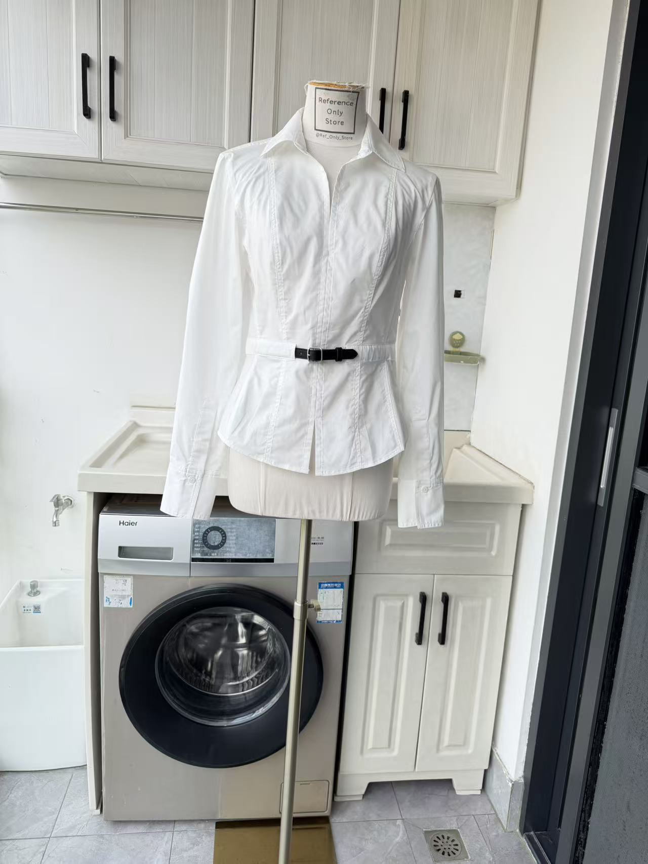 SK Belted cotton long sleeve shirt top