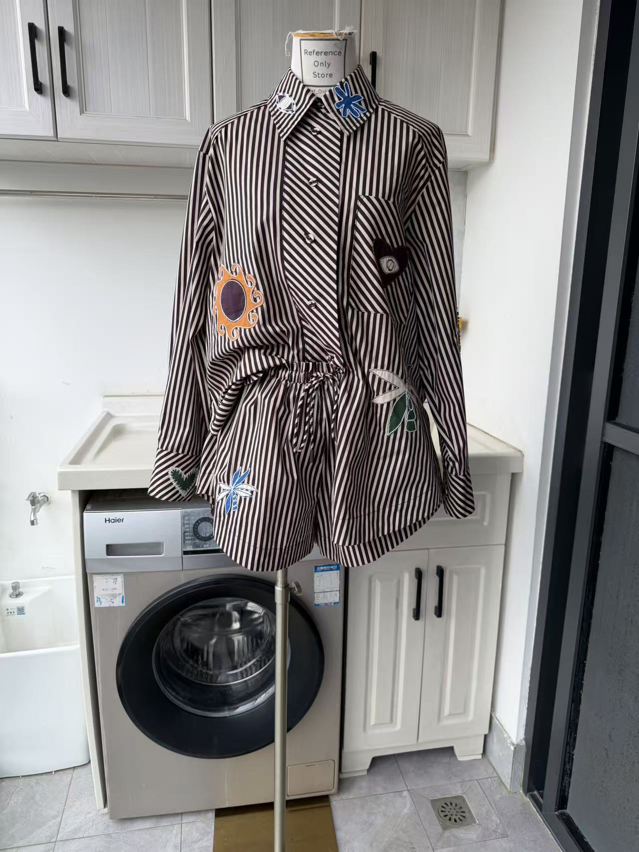 AM Desert stripe cotton shirt and shorts