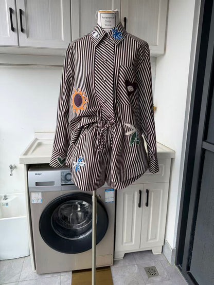 AM Desert stripe cotton shirt and shorts