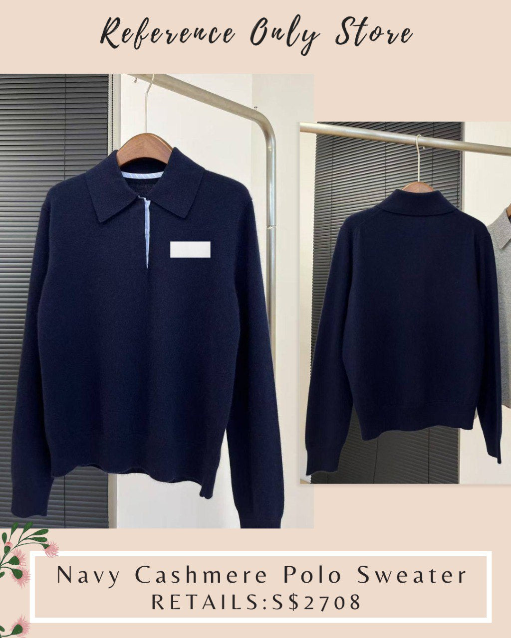 MM Navy Collared Cashmere Sweater Top