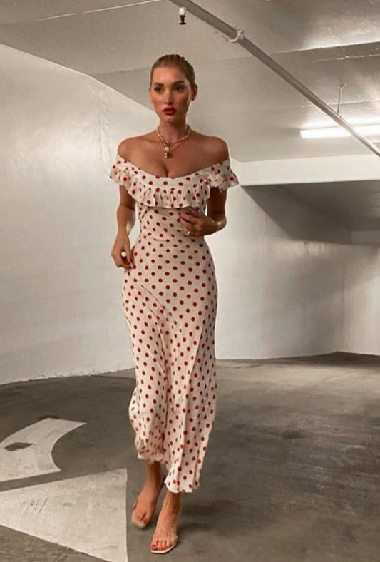 Back in! RP Claudia silk Red Dot Polka Maxi dress