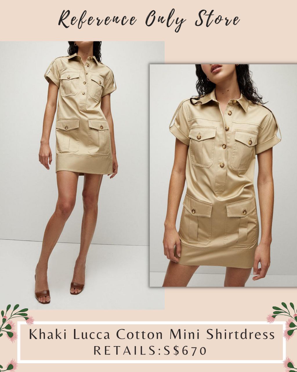 VB Khaki Lucca Cotton Mini Shirt dress