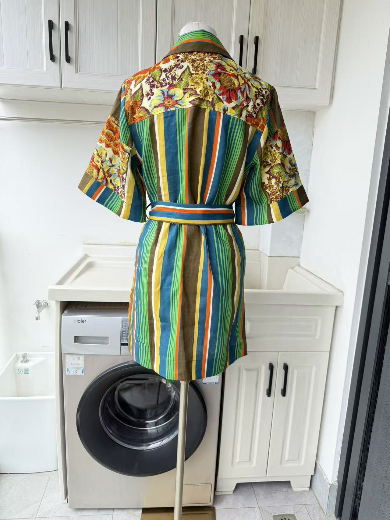 AM Vivid stripe linen shirt mini dress