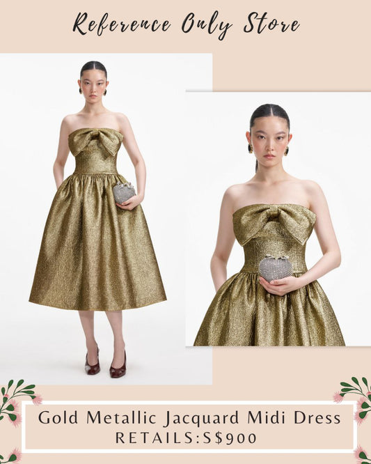 SP Gold Metallic Bow Jacquard Midi Dress