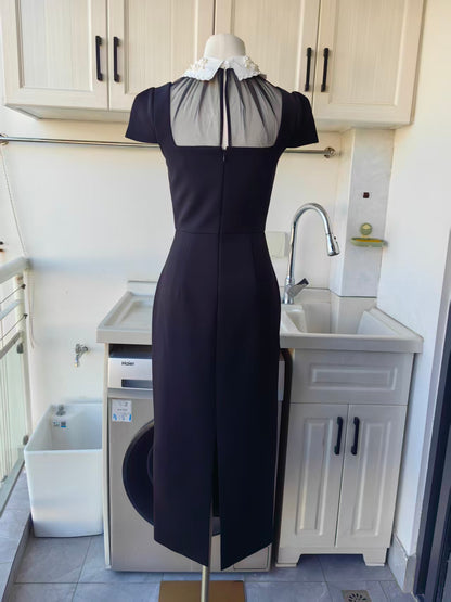 SP Black crepe bow collar mini and midi skirt