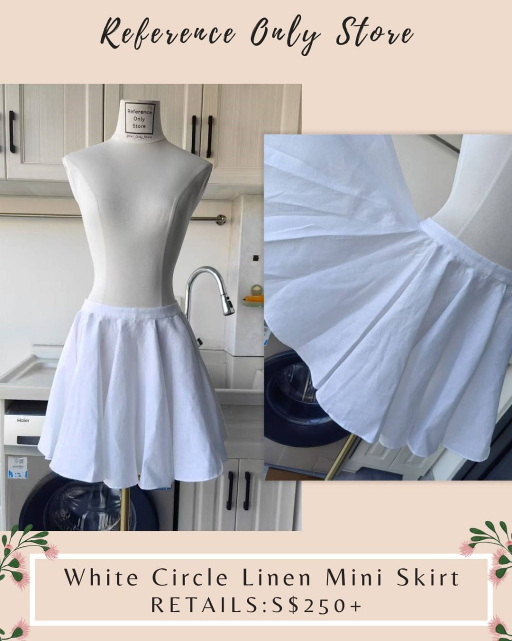 Ref Mini white linen circle skirt